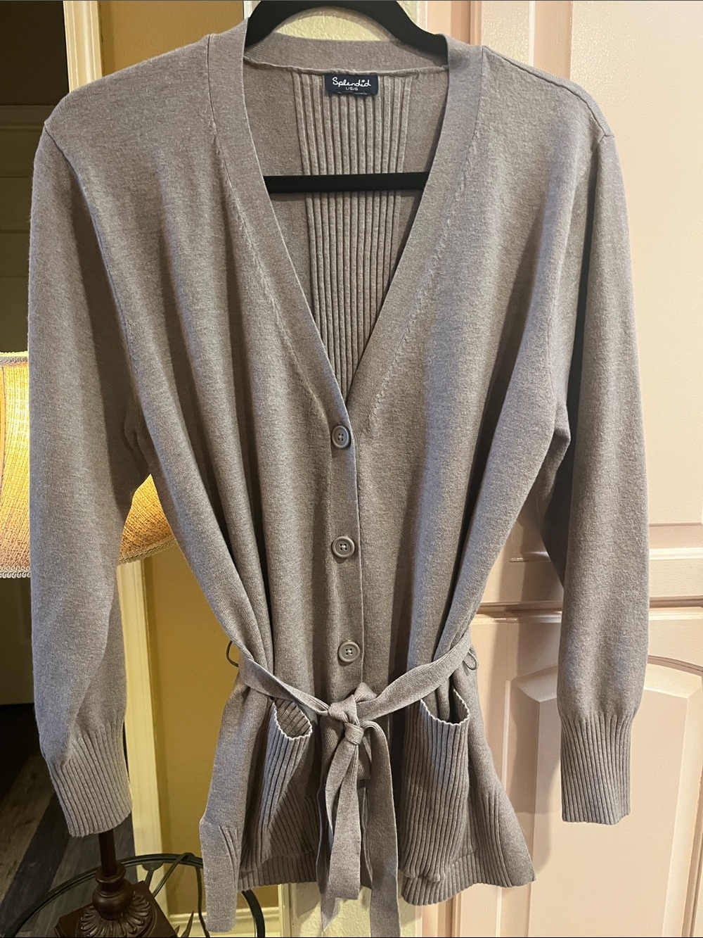 Splendid Taupe Belted V-Neck Cardigan Sweater NWOT
